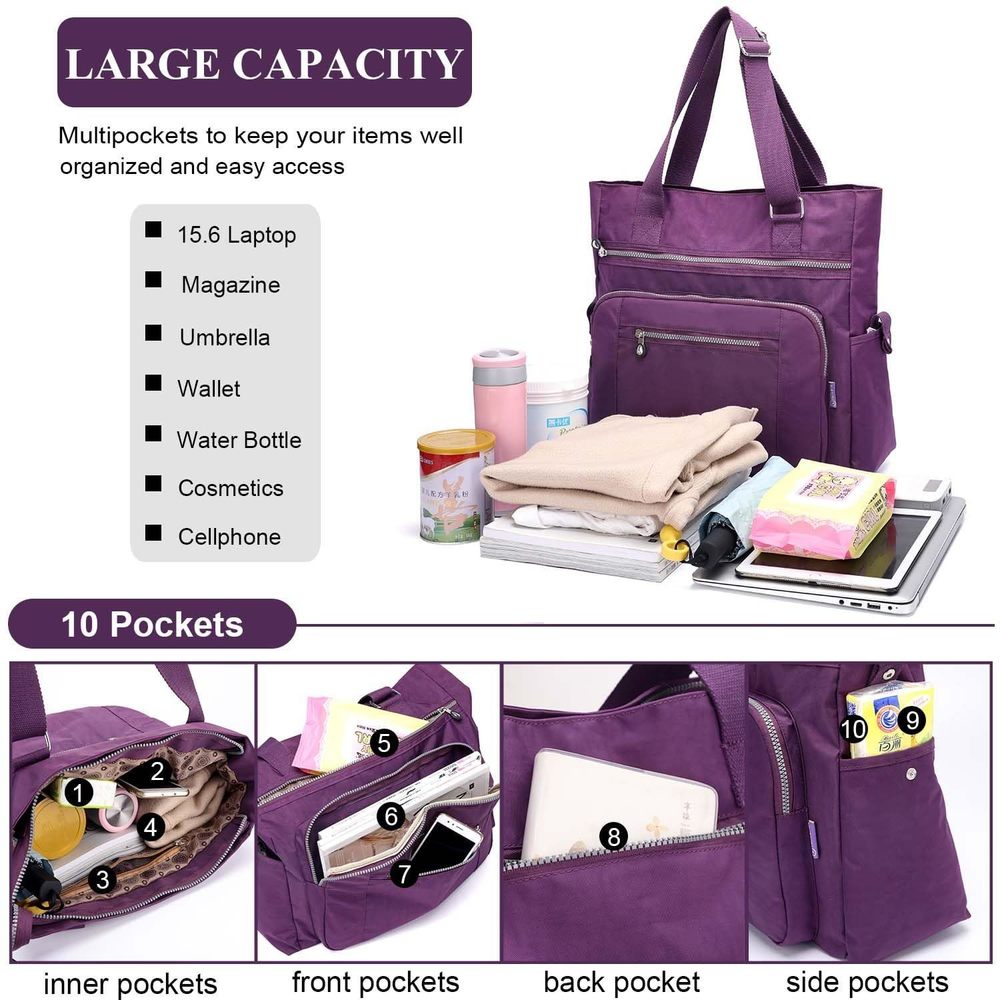 Tote Bag, Waterproof Nylon Shoulder Bags, Multi Pockets Tote c: - Picture 6 of 6